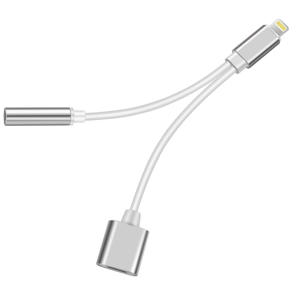 8 pin USB to 3.5 mm Headphone Jack and Charger Silver