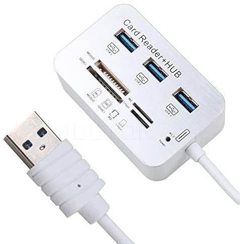 3 Port Aluminum USB 3.0 Hub MS SD M2 TF Multi-In-1 Memory Card Reader Adapter